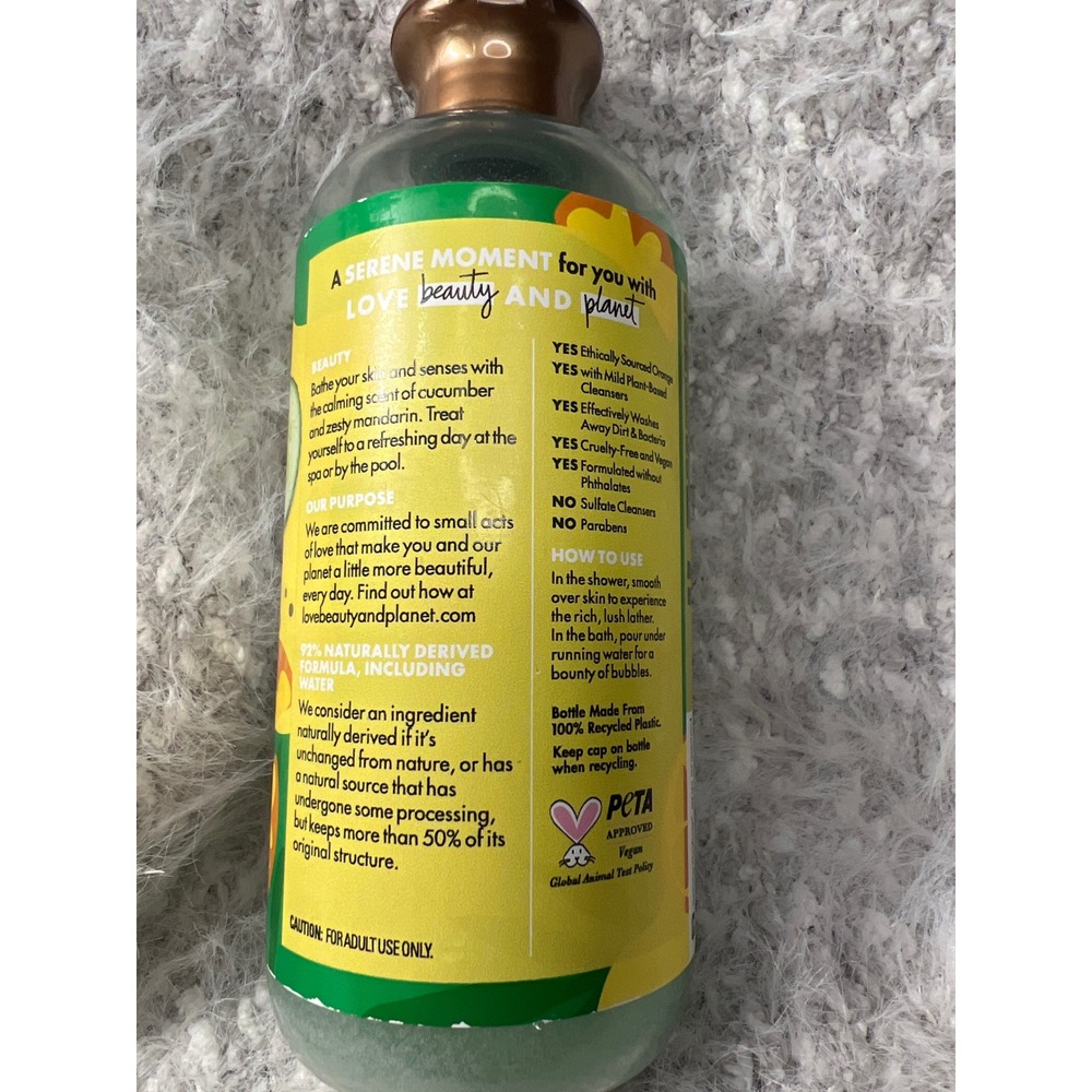 Love Beauty and Planet Mandarin & Cucumber Vegan Shower Bath Gel Essential Oil - Picture 2 of 3